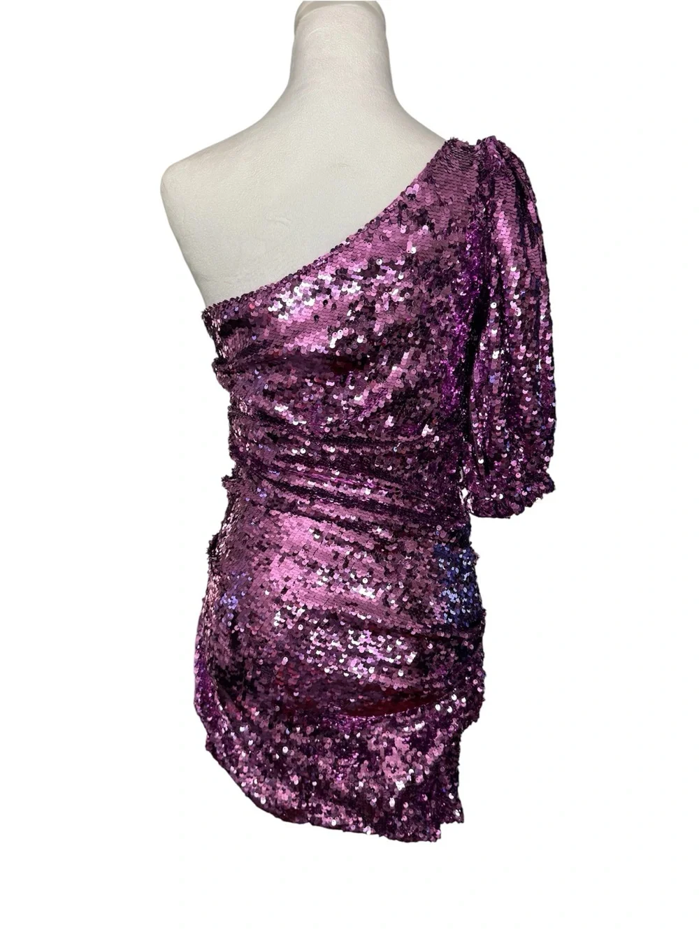 For Love & Lemons Madeleine Purple Sequin One Shoulder Mini Dress XS - Picture 7 of 10